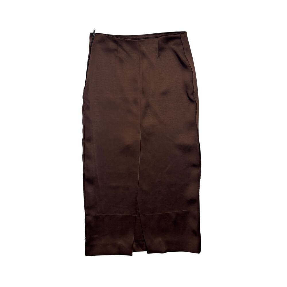 Zara Skirt Satin Midi Pencil High Waist Back Slit Brown XS NWT - Picture 7 of 14